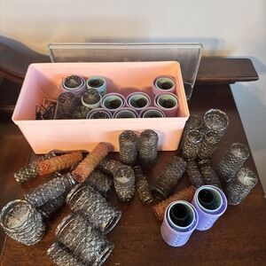 40+ VNTG Wire Hair Brush Rollers Mesh Curlers & Wil Hold Barrel Roller & Box Lot